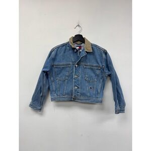 VTg Tommy Hilfiger Denim Trucker Jacket Womens Small Blue Corduroy Collar 90s